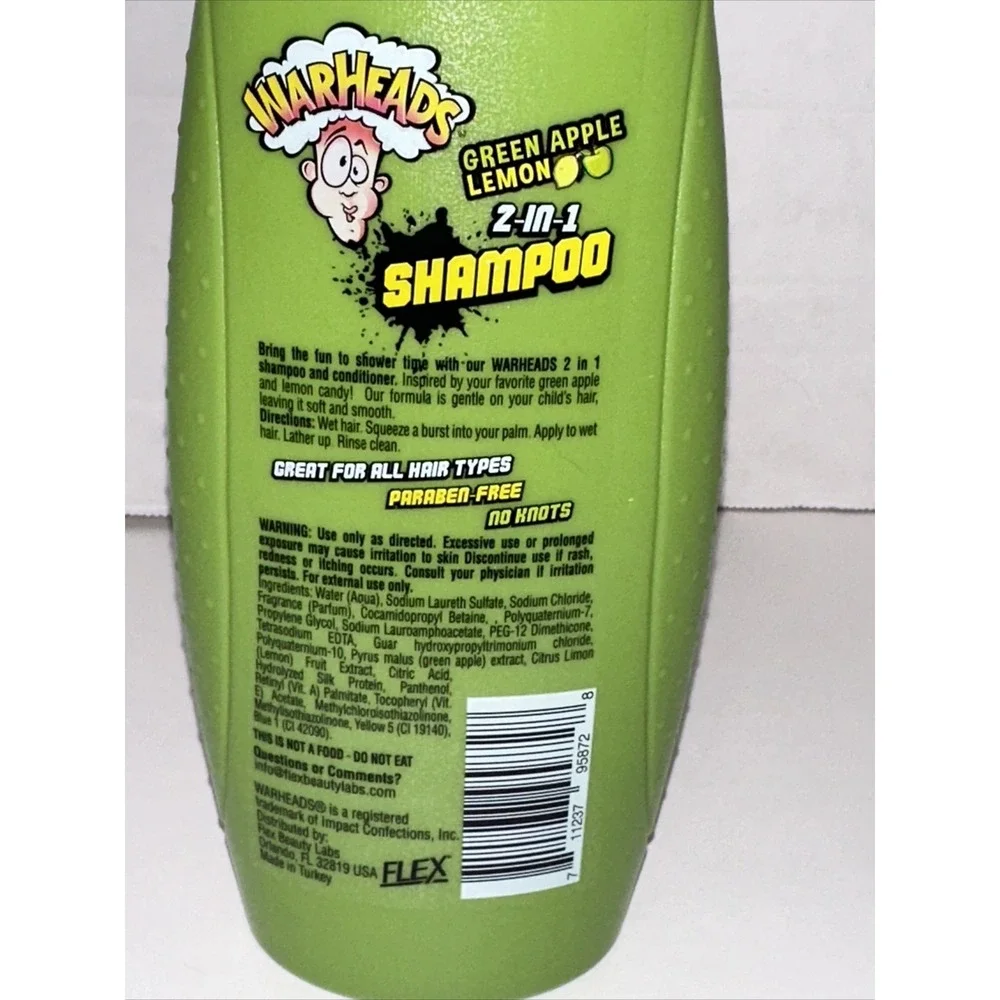 Warheads Green Apple Lemon 2-in-1 Shampoo and Conditioner 14oz Paraben Free